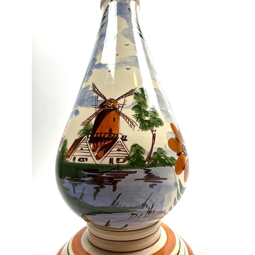Vintage Delft Style Table Lamp with Windmill 26x6x6